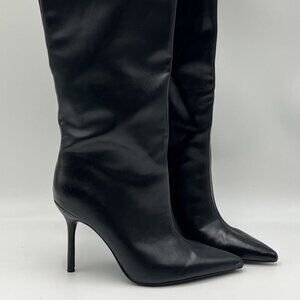 Zara Tall Black Leather Heeled Pointed Toe Boots